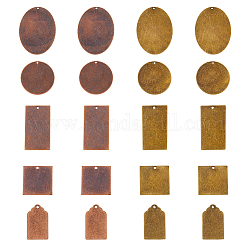 SUPERFINDINGS 40Pcs 10 Style Tibetan Style Metal Tags, Brass Stamping Blank Tag Pendants, Square & Oval & Arrow & Flat Round & Rectangle, Mixed Color, 20~40x12~34x0.5mm, Hole: 1~1.5mm, 4pcs/style