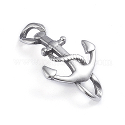 Retro 304 Stainless Steel Links, for Leather Cord Bracelets Making, Anchor, Antique Silver, 31.5x18x2.5mm, Hole: 4mm