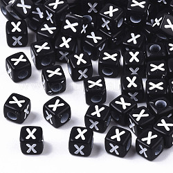 Perles acryliques opaques, trou horizontal, style alphabet, cube, noir et blanc, letter.x, 5x5x5mm, Trou: 2mm, environ 500 pcs/50 g