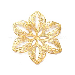 Iron Filigree Joiners, Etched Metal Embellishments, Flower, Golden, 43x38x2.5mm