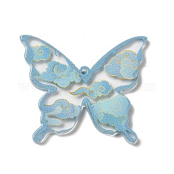 Pendentifs acryliques imprimés, papillon, bleu clair, 34x39.4x2.5mm, Trou: 1.6mm