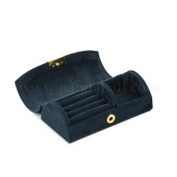 Schmuck-Aufbewahrungsboxen aus Bogensamt, tragbare Reisetasche mit Schnappverschluss, für Ringohrringhalter, Geschenk für Frauen, Preußischblau, 5.6x10.2x3.5 cm