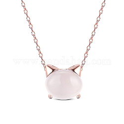 SHEGRACE Adorable 925 Sterling Silver Pendant Necklace, Kitten with Pink Cat Eye, Rose Gold, 17.7 inch