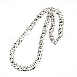 Cadena de bordillo de 304 acero inoxidable / cadena trenzada collares, con cierre de langosta, color acero inoxidable, 23 pulgada ~ 25 pulgadas (58.4~63.5 cm), 12mm