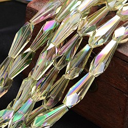 Full Rainbow Plated Faceted Teardrop Glass Bead Strands, Medium Spring Green, 18x8mm, Hole: 1mm, about 23pcs/strand, 16.5 inch