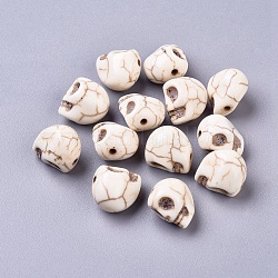 Perline di magnesite sintetiche, halloween, teschio, tinto, bianco floreale, 12x10mm, Foro: 1 mm