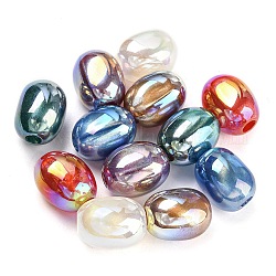 Perles européennes en acrylique plaqué irisé arc-en-ciel, Perles avec un grand trou   , ovale, couleur mixte, 15.5x12mm, Trou: 4mm