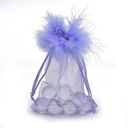 Organza Beutel Geschenkbeutel, mit Kordelzug und Feder, Schmuckbeutel Taschen, für Hochzeitsfeier Süßigkeiten Netzbeutel, Rechteck, mauve, 15x10.5x0.08 cm