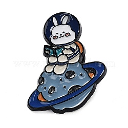 Rabbit Spaceman Enamel Pin, Alloy Brooch for Backpack Clothes, Steel Blue, 30.5x25x2mm