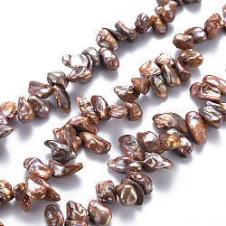 Naturali keshi perline perle fili, perla d'acqua dolce coltivata, tinto, pepite, sienna, 6~16x5~8x3~7mm, Foro: 0.5 mm, circa 72~76pcs/filo, 14.96 pollice (38 cm)