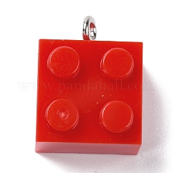 Pendentifs en résine, avec boucle en fer platine, briques de jouets, rouge, 21x15.5x11mm, Trou: 2.6mm