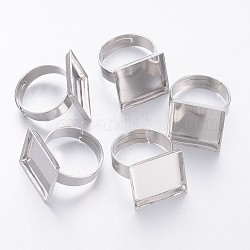 Platinum Plated Adjustable Brass Pad Ring Components For Jewelry Making, Size: Ring: about 17.5mm inner diameter, Tray: 16mm