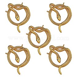 5Pcs Brass Micro Pave Clear Cubic Zirconia Pendants, Long-Lasting Plated, Snake Shape, Golden, 26x19x2.7mm, Hole: 1mm
