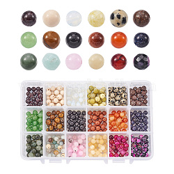 Yilisi 450 pz 18 colori perline di pietre preziose naturali e sintetiche, tondo, 5.5~6.5mm, Foro: 0.8~1 mm, 25 pz / colore