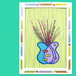 Творческие наборы для творчества из бисера с цветочным узором своими руками, с бумажным каркасом, канцелярская кнопка, железная проволока, Развивающие игрушки для рисования липких игрушек для детей, красочный, 32.5x24x0.6 см, отверстие : 3 мм