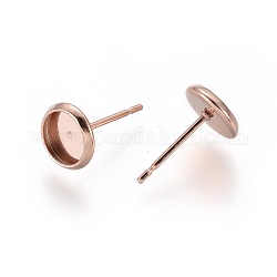 Accessoires des clous d'oreilles en 304 acier inoxydable, plat rond, or rose, plateau: 6 mm, 8 mm, pin: 0.8 mm