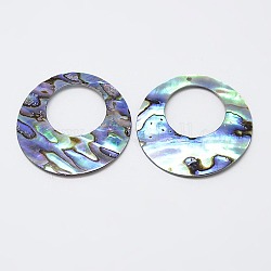 Abalone Shell/Paua ShellPendants, Flat Round, for Earring Making, Cornflower Blue, 35x2mm, Hole: 1mm