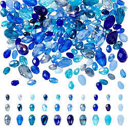 Nbeads 178pcs perles de verre, larme, facette, transparent/opaque, mixedstyle, bleu, 6~12x4~8mm, Trou: 0.9~1.4mm