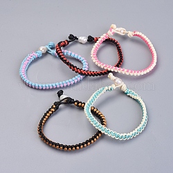 Bracelets en corde tressée de polyester ciré, avec perle, couleur mixte, 7-1/8 pouce (18 cm), 5x3.5mm
