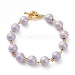 Bracelets de perles acryliques ronds de style peint à la bombe, caoutchouté, avec fermoirs à bascule en alliage plaqué or, lilas, 8-1/8 pouce (20.5 cm)