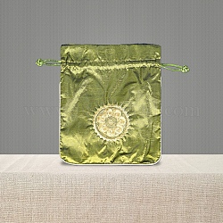 Sacs de bénédiction de cadeau de cordon de brocart de style chinois, pochettes de rangement de bijoux pour l'emballage de bonbons de noce, rectangle avec motif de fleurs, vert jaune, 18x15 cm