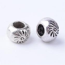 Tibetischer stil legierung perlen, Rondell, cadmiumfrei und bleifrei, Antik Silber Farbe, 7~7.5x5 mm, Bohrung: 3 mm, ca. 1290 Stk. / 1000 g