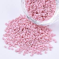 GlasZylinderförmigperlen, Perlen, Backen Farbe, Rundloch, rosa, 1.5~2x1~2 mm, Bohrung: 0.8 mm, ca. 8000 Stk. / Beutel, ca. 85~95 g / Beutel