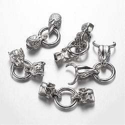 Tibetan Style Alloy Spring Gate Rings, O Rings, with Cord Ends, Mixed Shape, Antique Silver, 6 Gauge, 47~80mm