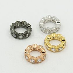 Brass Cubic Zirconia Beads, Rondelle, Mixed Color, 10x3mm, Hole: 6mm