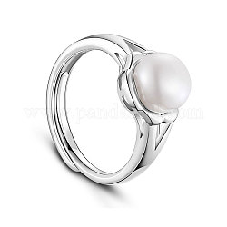 Shegrace fiore placcato rodio 925 anello da dito in argento sterling, con perle d'acqua dolce, platino, bianco, 18mm
