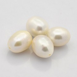 Perlas naturales abalorios de agua dulce cultivadas, medio-perforado, arroz, aaa grado, crema, 10~12x8.5~9mm, medio agujero: 1 mm
