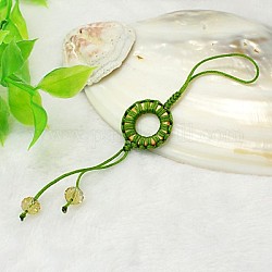 Fashion Mobile Straps, with Colorful Shell Beads, Nylon Thread and Rondelle Glass Beads, Rondelle, Yellow Green, 135mm