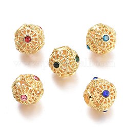 Perles de zircone cubique micro pave en Laiton, creux, rondelle, véritable 18k plaqué or, couleur mixte, 10x8.6mm, Trou: 2.6mm