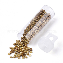 Czech Glass Beads, Round Glass Seed Beads, Baking Paint Style, Khaki, 8/0, 3x2mm, Hole: 1mm, about 10g/bottle