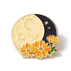 Луна с цветочной эмалевой булавкой, значок из сплава для рюкзака, золотые, красочный, 31x28x1.5 мм, штифты : 1 мм