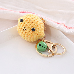 Porte-clés alimentaire au crochet en coton, avec des porte-clés en fer et des fermoirs à pince de homard et une cloche, citron, 13x4.8 cm