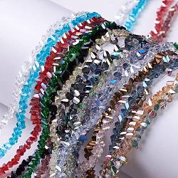 Chapelets de perles en verre transparente  , de couleur plaquée ab , facette, triangle, couleur mixte, 3x2x2mm, Trou: 0.6mm, Environ 148 pcs/chapelet, 10.71~10.79'' (27.2~27.4 cm)