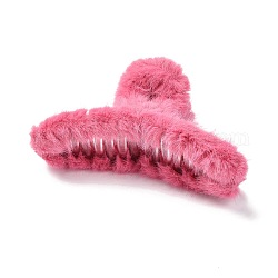 Faux Mink Fur Claw Hair Clips, with Iron Findings, for Women Half Bun Hairpins for Thick Hair, Hot Pink, 110x64x39~41mm