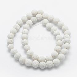 Fili di perle di roccia lavica naturale, tinto, tondo, bianco, 6mm, Foro: 1 mm, circa 62pcs/filo, 14.7 pollice (37 cm)
