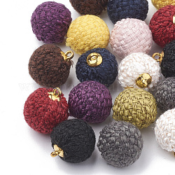 Handmade Cloth Fabric Covered Pendants, with Golden Tone Alloy Findings, Round, Mixed Color, 17~18x14~14.5mm, Hole: 1.5mm