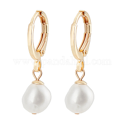 Anattasoul 1 paio di orecchini a monachella pendenti con perle naturali, orecchini in ottone, oro, 27x11mm
