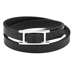 Bracelets ajustables à double tour en similicuir, avec fermoirs magnétiques en alliage, noir, 15.15 pouces (38.5 cm), 7mm