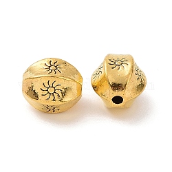 Perline in lega stile tibetano, barile con il sole, oro antico, 11x11x9mm, Foro: 1.6 mm, circa 366pcs/1000g