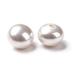 Perles en plastique ABS, coquille d'imitation et perle, la moitié foré, abaque, blanc, 14x10.5mm, Trou: 1.2mm
