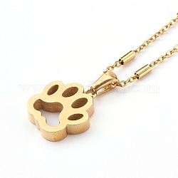 304 Stainless Steel Dog Paw Print Pendant Necklaces, with Cable Chains and Beads, Golden, 17.32 inch(44cm)
