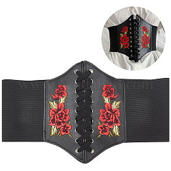 Wadorn 1pc cinture corsetto elastiche larghe in pelle pu, cintura in vita allacciata per donna ragazza, rosso, 25-1/4 pollice (64 cm)