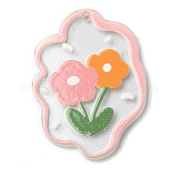 Poudre de poussière de paillettes transparente, Pendentifs acryliques, fleur, rose, 39x28.5x2mm, Trou: 1.8mm