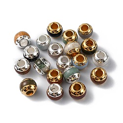 Messing europäischen Perlen, mit Edelstein, Großloch perlen, Rondell, Platin & golden, 12x9.5 mm, Bohrung: 5 mm