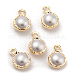 ABS Kunststoff Nachahmung Perlen Charms, mit goldenen Ton Messing Zubehör, Tropfen-Charme, beige, 10x7x4 mm, Bohrung: 1.5 mm