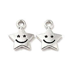 Tibetan Style Alloy Charms, Star with Smiling Face, Antique Silver, 11x8.5x1.5mm, Hole: 1.6mm
